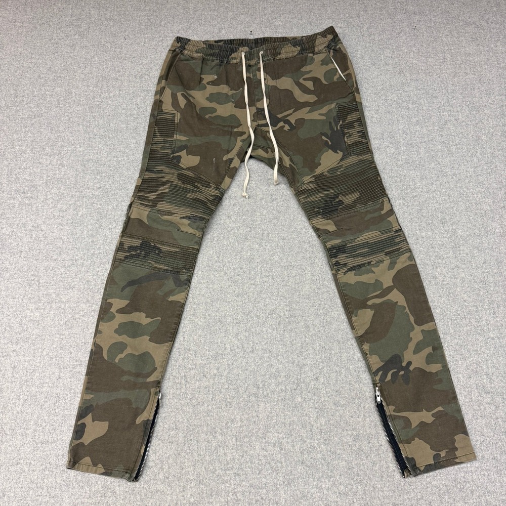 PacSun Moto Jogger Pants XL Green Camo Ribbed Knee Ankle Zip Streetwear
